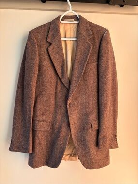 Vintage Men's Herringbone Wool Blazer in Brown - Classic wool jacket